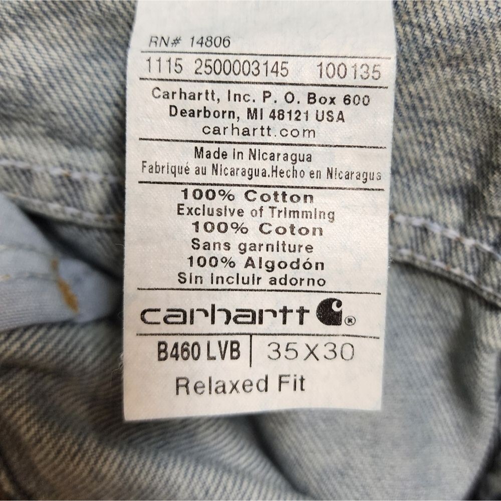 Carhartt Jeans Mens 35x29 Blue Cotton Denim Relaxed Fit Straight Casual Workwear - Picture 8 of 9